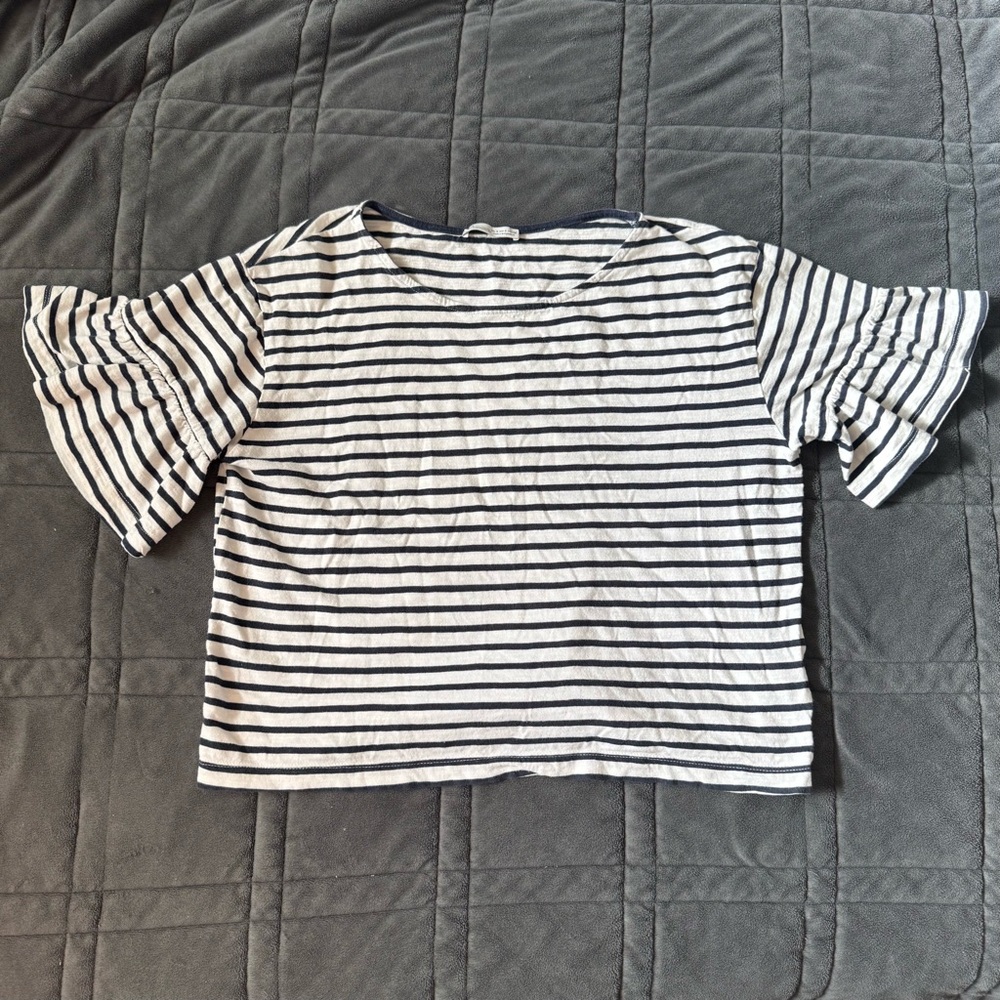 Zara Navy and White Striped Top